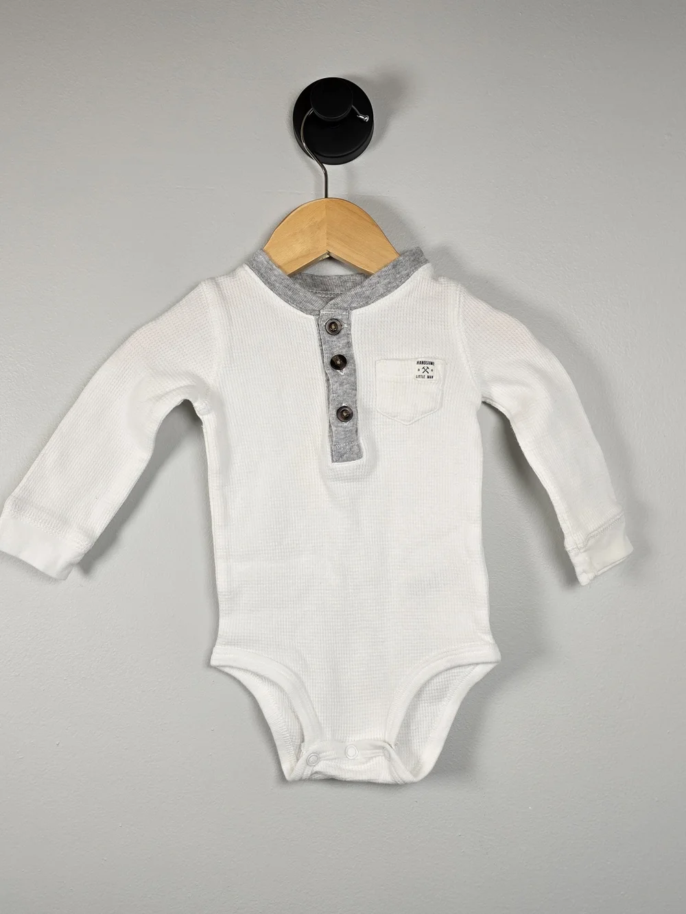 Carter's Long-Sleeve Waffle Knit Henley One-Piece Bodysuit - Navy & White Bundle
